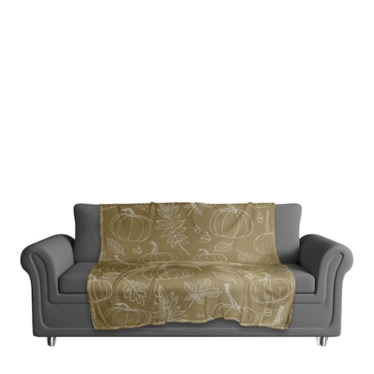Mustard Yellow Fall Patterned Coral Fleece Blanket